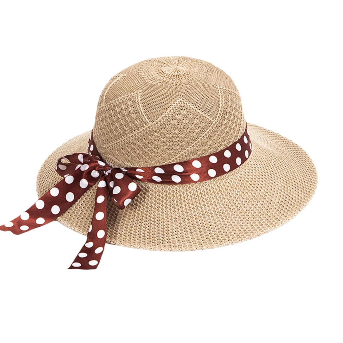 女性のための弓付き折りたたみ式麦わら帽子、女の子のための広いつばのビーチハット、海辺の旅行のサンキャップ、UV保護女性のキャップ、日焼け止め、夏