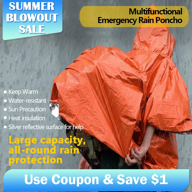 

Multifunctional Emergency Rain Poncho Survival Raincoat Survival Reflective Clothing Hiking Camping Outdoor Survival Equipment