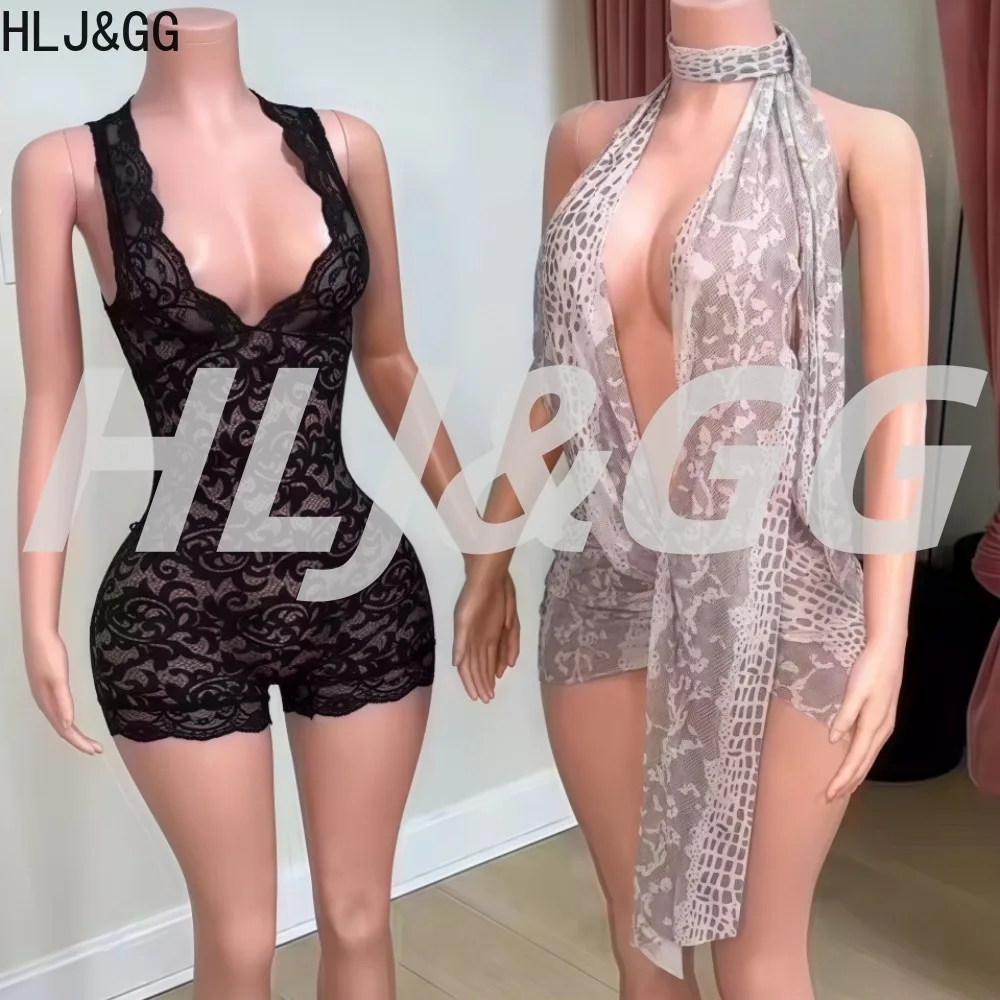 

HLJ&GG Summer New Sexy Mesh See Through Bodycon Rompers Women Hollow Out Sleeveless Backless Jumpsuit Female Streetwear Overalls