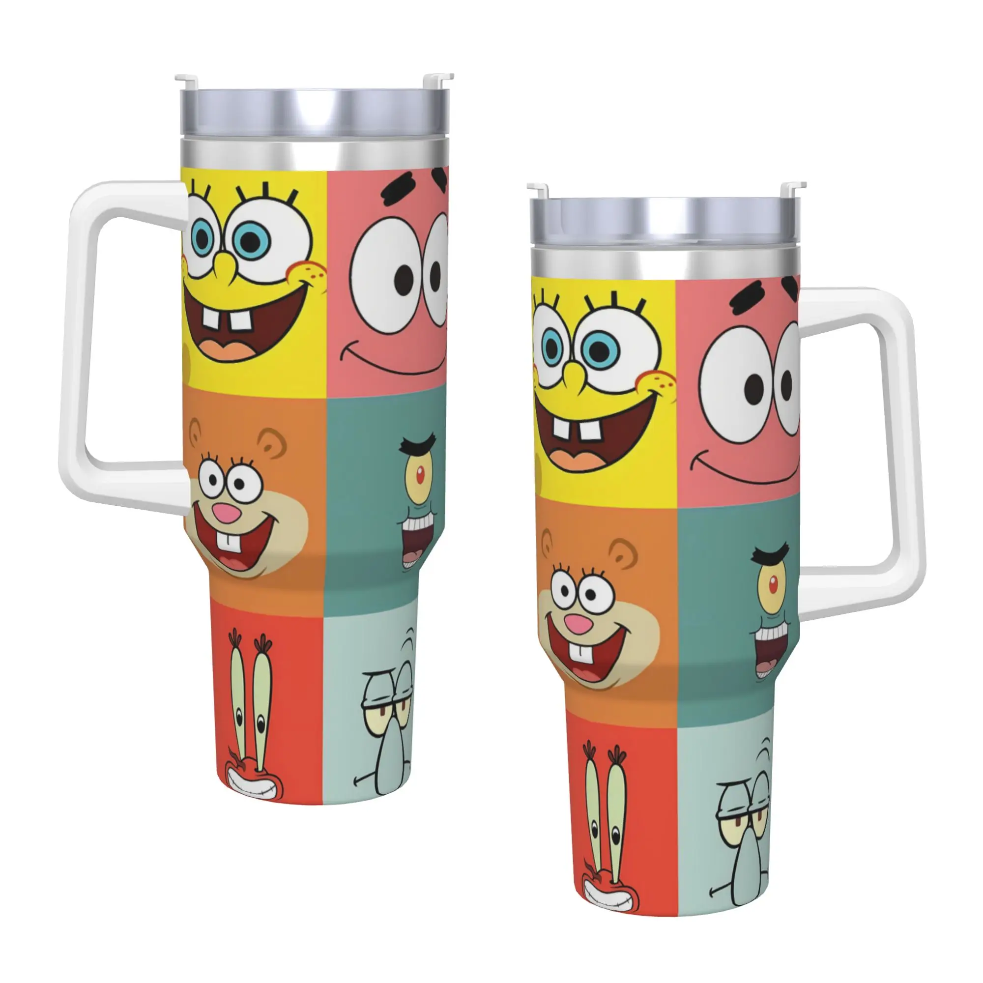 SpongeBobs Six Grid Main Character Portraits Tumbler Cold Water Bottle Insulated Stainless Steel Coffee Mug Custom Car Mugs