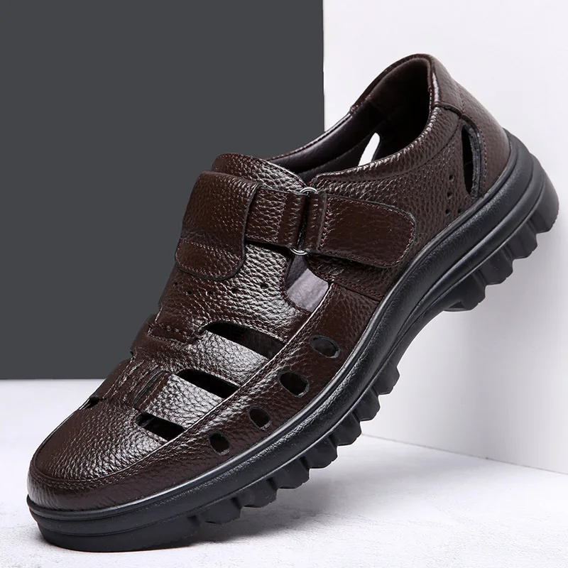 Leather shoes 2026 new sandals dad shoes middle-aged and elderly leather shoes men's leather perforated men's shoes