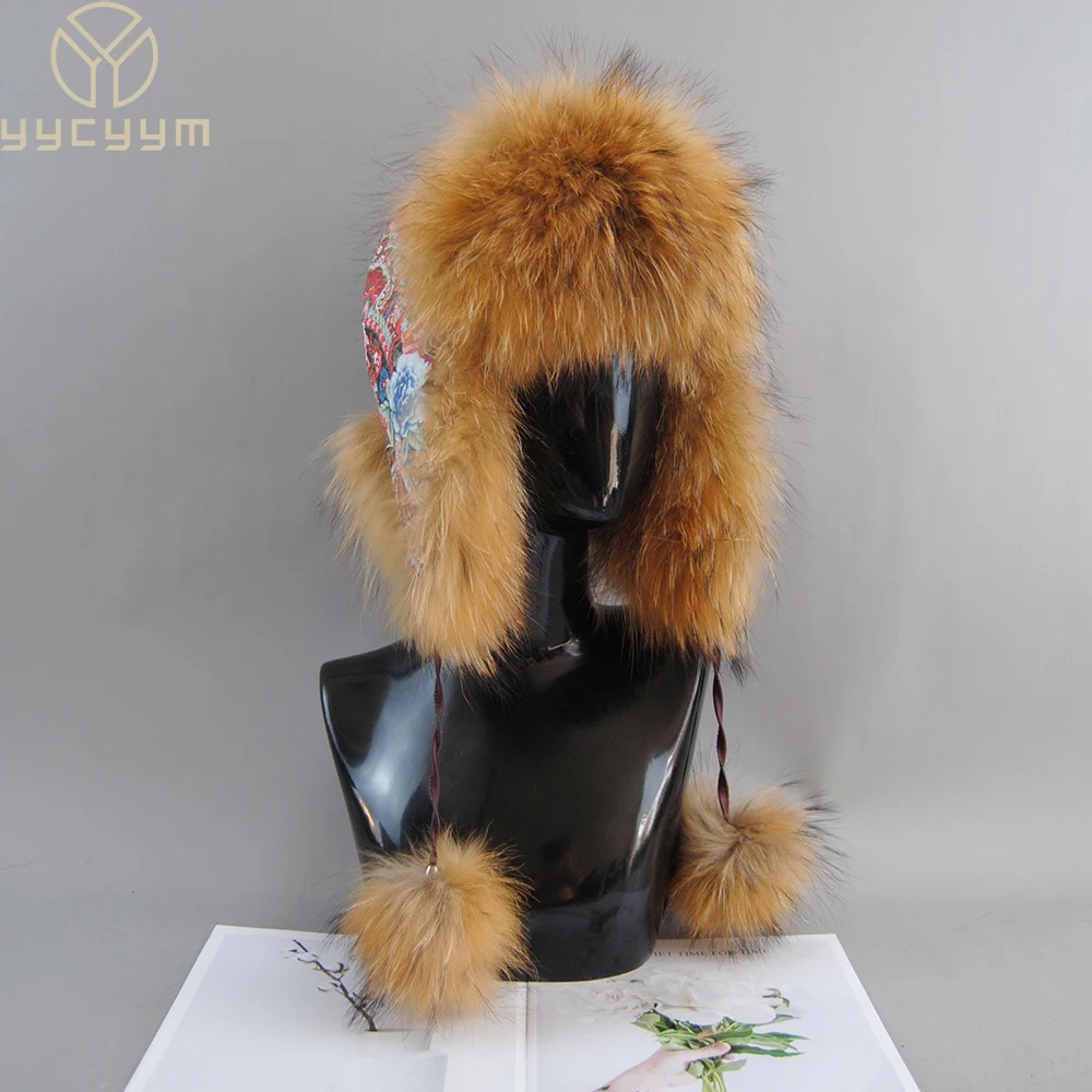 

2024 New Russian Women Genuine Sheepskin Leather Caps Winter Lady Warm Natural Fox Fur Hat Outdoor Female Real Fur Bomber Hats