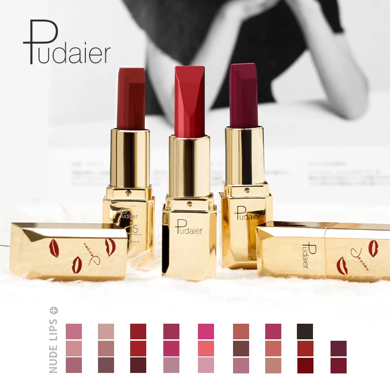 Pudaier Kiss-proof Nude Velvet Matte Lipstick Lips Makeup Waterproof Soft Lip Stick Cream Make up Cosmetics Tint Lip Balm Pencil