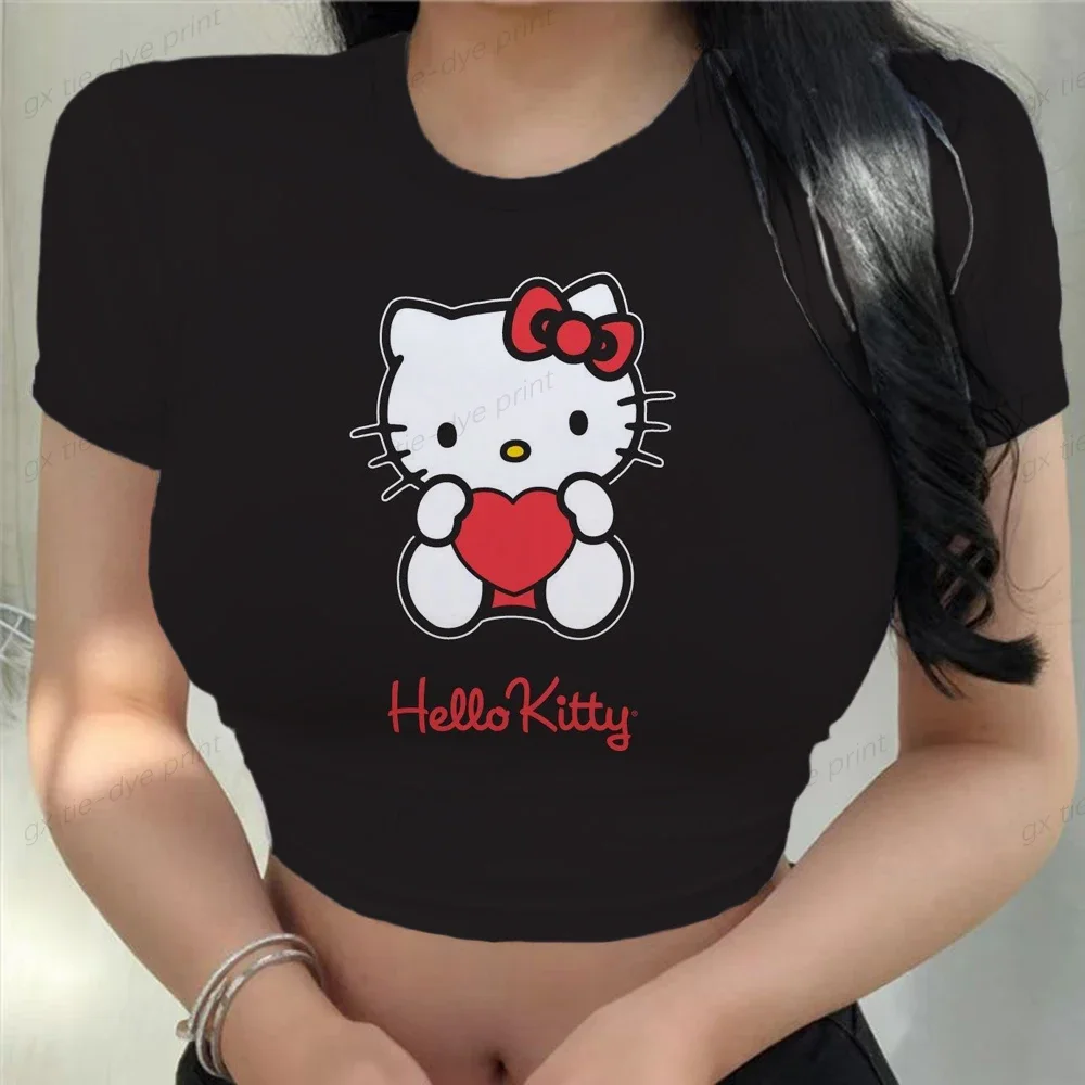 Korean Styles T Shirt Women Fashion Shirts  Printing Short Sleeve T-Shirts Casual Ladies Sexy Crop Top Hello Kitty Tshirt Girls