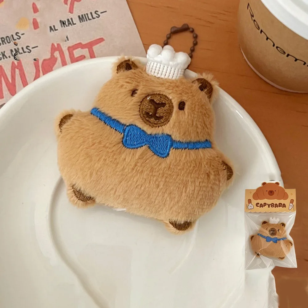 Lindo colgante de capibara de dibujos animados, decoración de croissant, llavero de pan de peluche, llavero de felpa de comida de peluche suave, Unisex