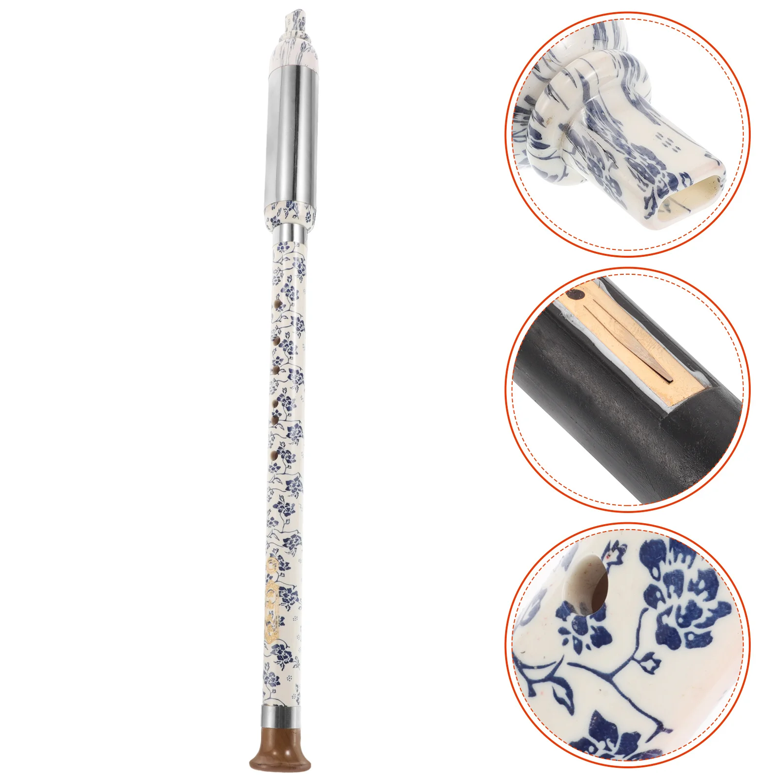 

Chinese Traditional Vertical Bawu G Tuning Flute Blue White Porcelain Bamboo Stainless Steel Detachable Ethnic Wind Instrument
