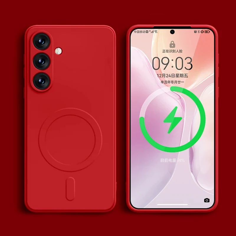 Liquid Silicone Phone Case For Samsung Galaxy S25 Ultra S24 S23 Plus S22 S21 FE A55 A35 A15 5G Magsafe Magnetic funda Soft Cover