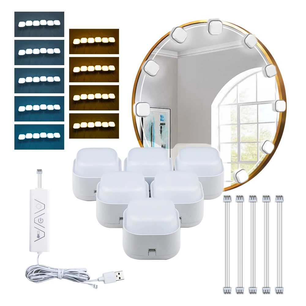 

Makeup Mirror LED Vanity Light Bulbs USB 9 Color Temperature Dimming Vanity Lights for Bathroom Dressing Table Mirrors Lighting