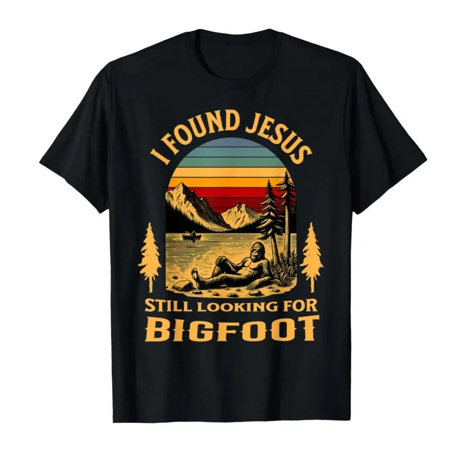 

Retro I Found Jesus Still Looking Bigfoot Christian T-shirt For Men Women 100% Cotton T Shirts Short Sleeve Tops 0410-3