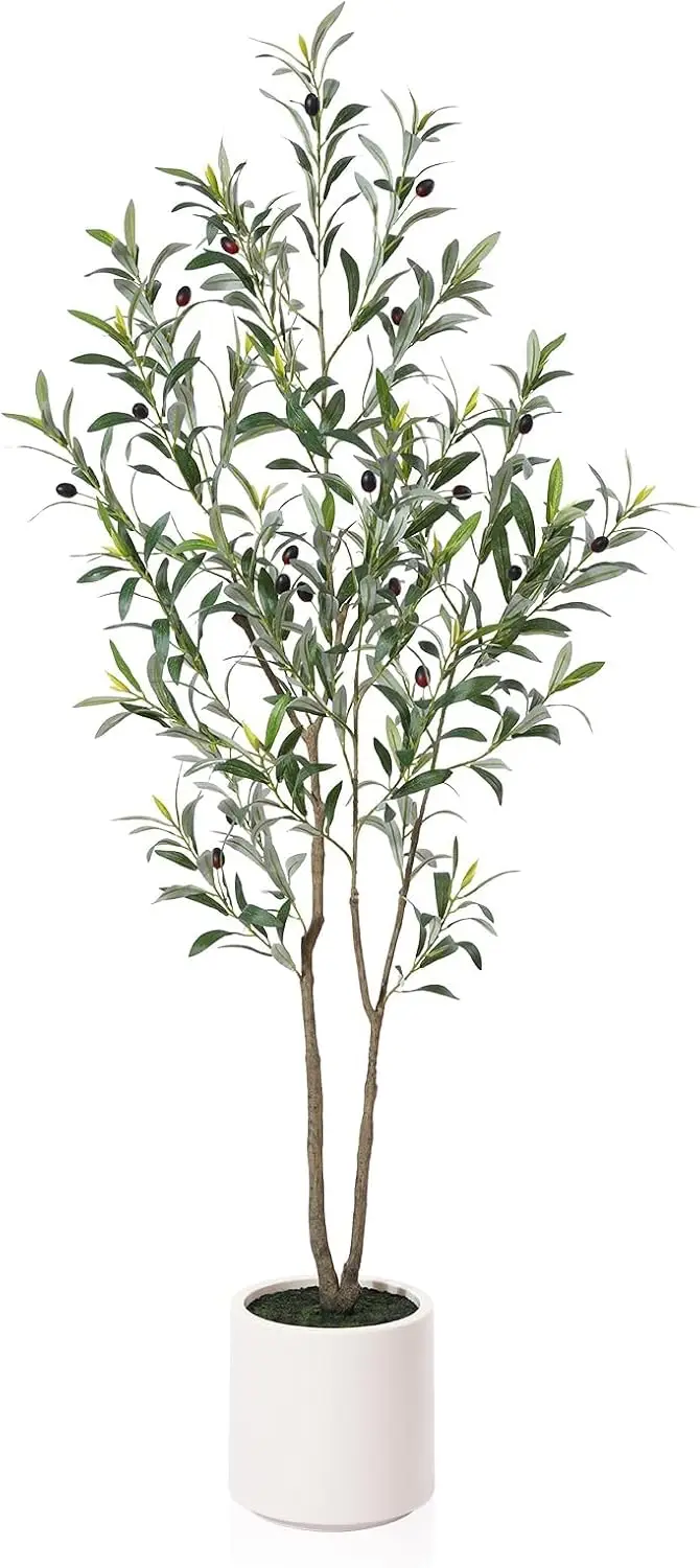 

5ft Artificial Olive Tree with White Planter, Faux Silk Plant for Home Decor