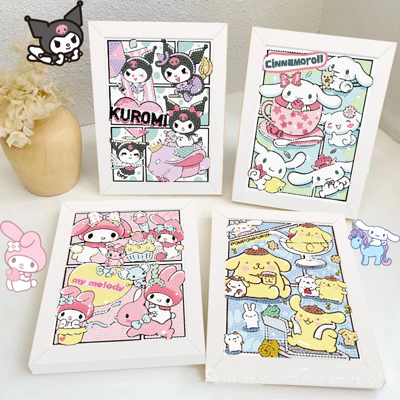 Sanrios Cinnamoroll Kuromi Mymelody Pompom Purin Cartoon Framed Diamond Painting Square masonry Painting Mosaic Cross Stitch Kit