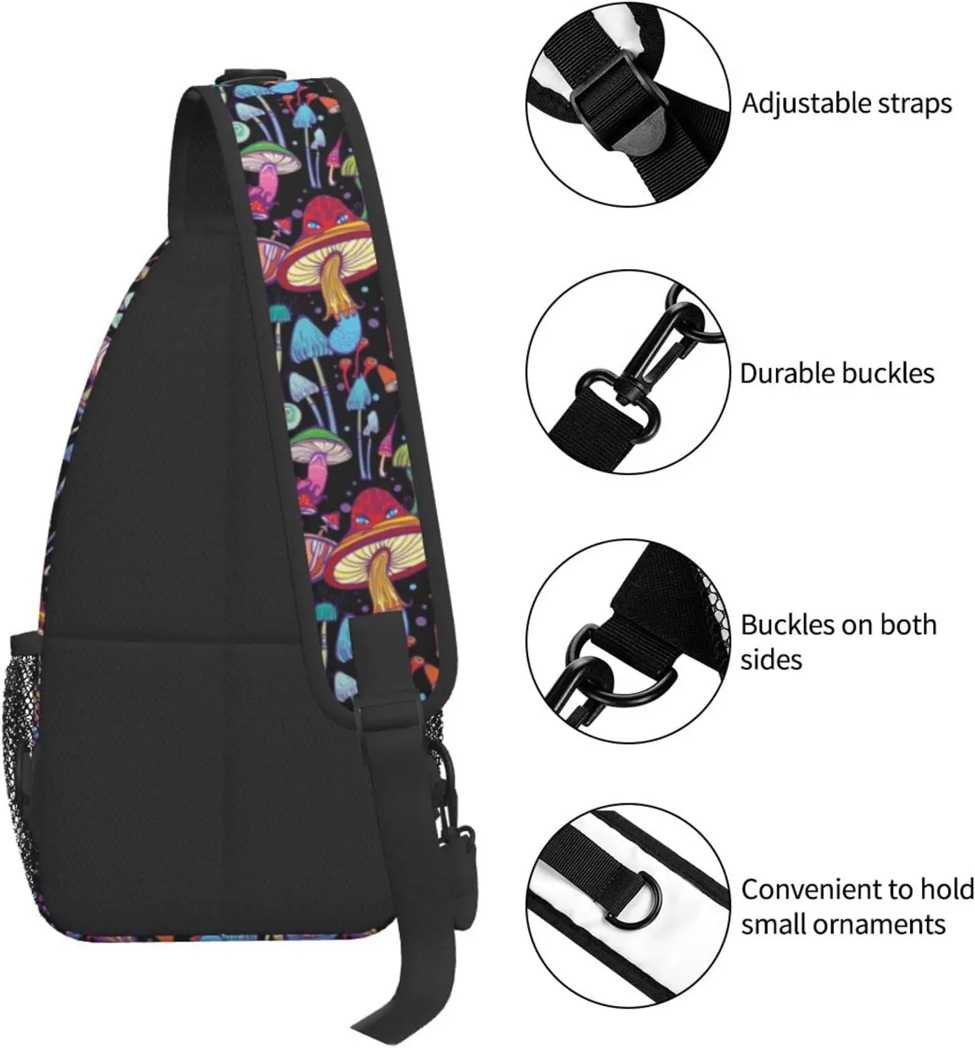 Mushroom Sling Backpack Crossbody Triangle Sling Bag Travel Chest Daypack Purse Hiking Shoulder Bag For Men Women Teen Gym