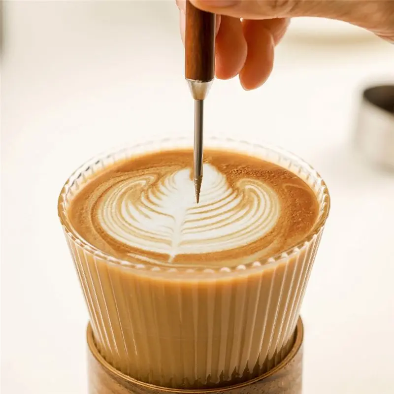 [AT52] Coffee Art Pen, Coffee Fancy Art Needle Barista Tool, Wood Handle Stainless Decorating Coffee Art Needle
