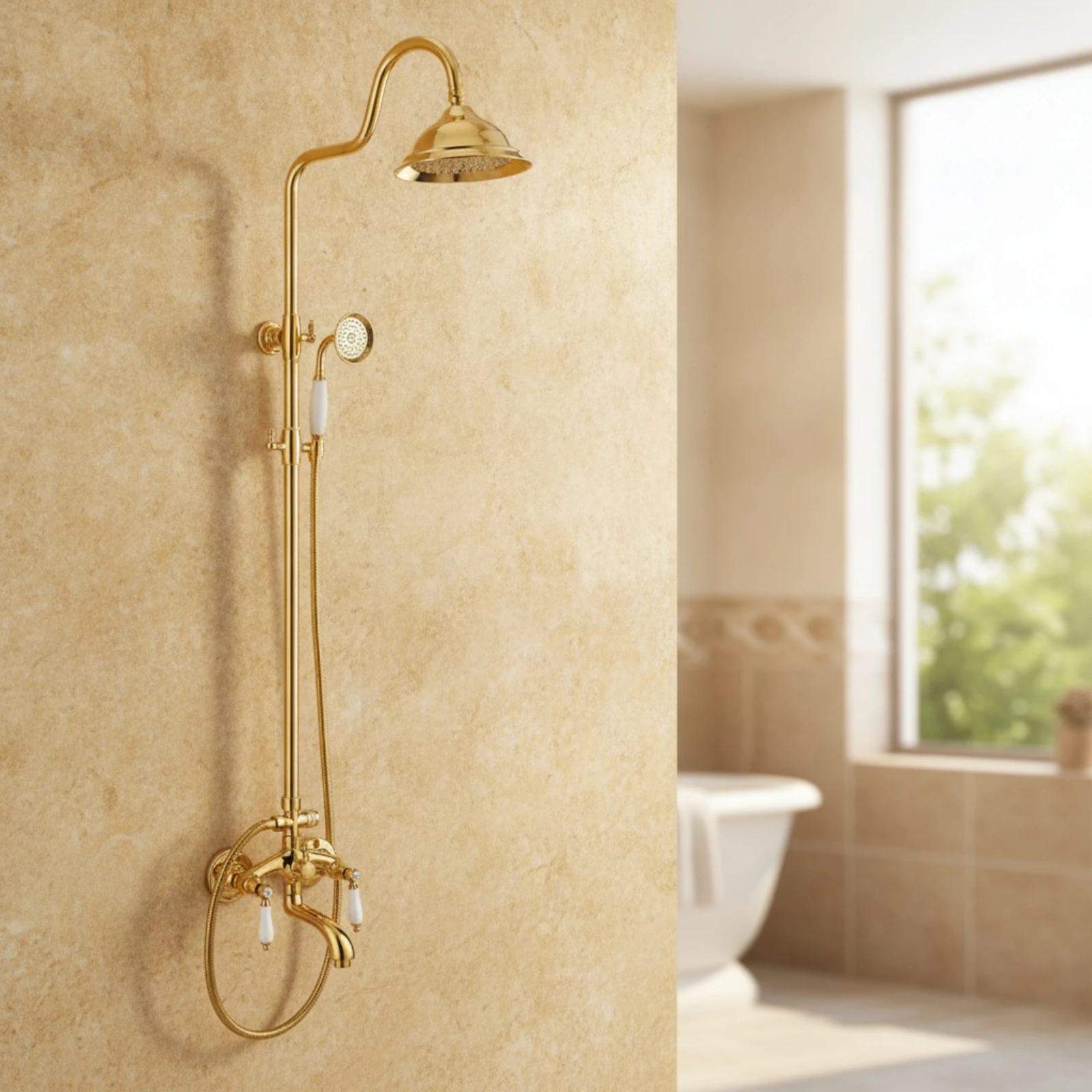 Shower System with Tub Spout Antique-Style Shower Faucet with Tub Spout Adjustable Easy Installation for Bathroom, Bathtub