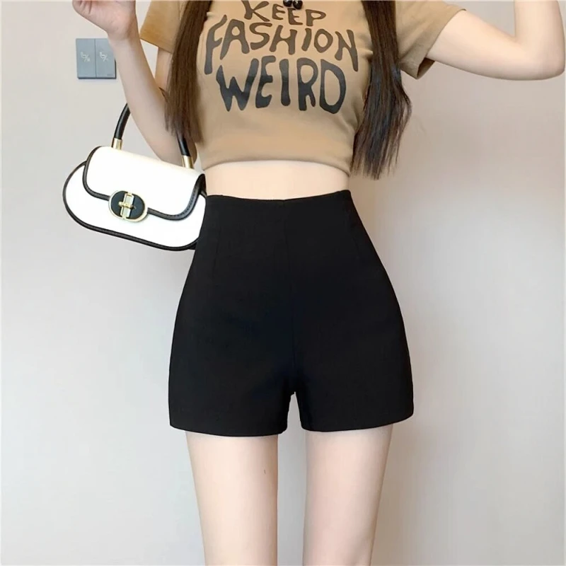 High Waist Slim Fit Short Pants Women's Versatile Tight Base Layer Hot Pants Summer 2026 Fashion Trend High Waist Zipper Stra...