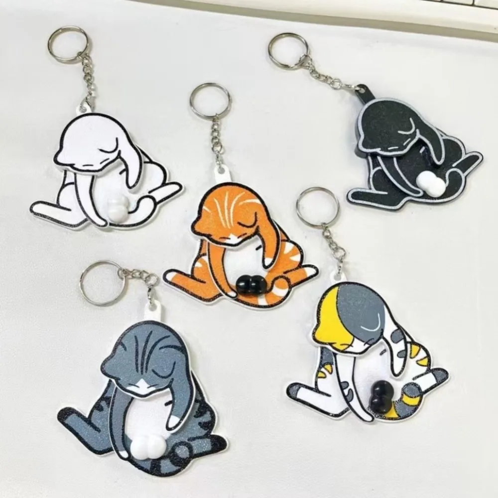 Creative Pull Play Egg Cat Keychain Fidget Toys Cute Funny Rotatable Acrylic Bag Pendant for Women Keyring Purse Bag Accessories