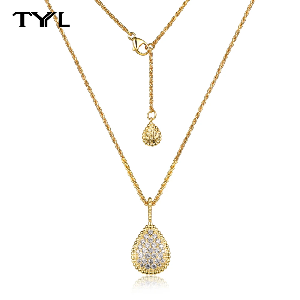 

TYYL Large Water Drop Pendant Necklace Popular Designer High Quality 5A Zircon Full Diamond Droplet Necklaces for Women Jewelry