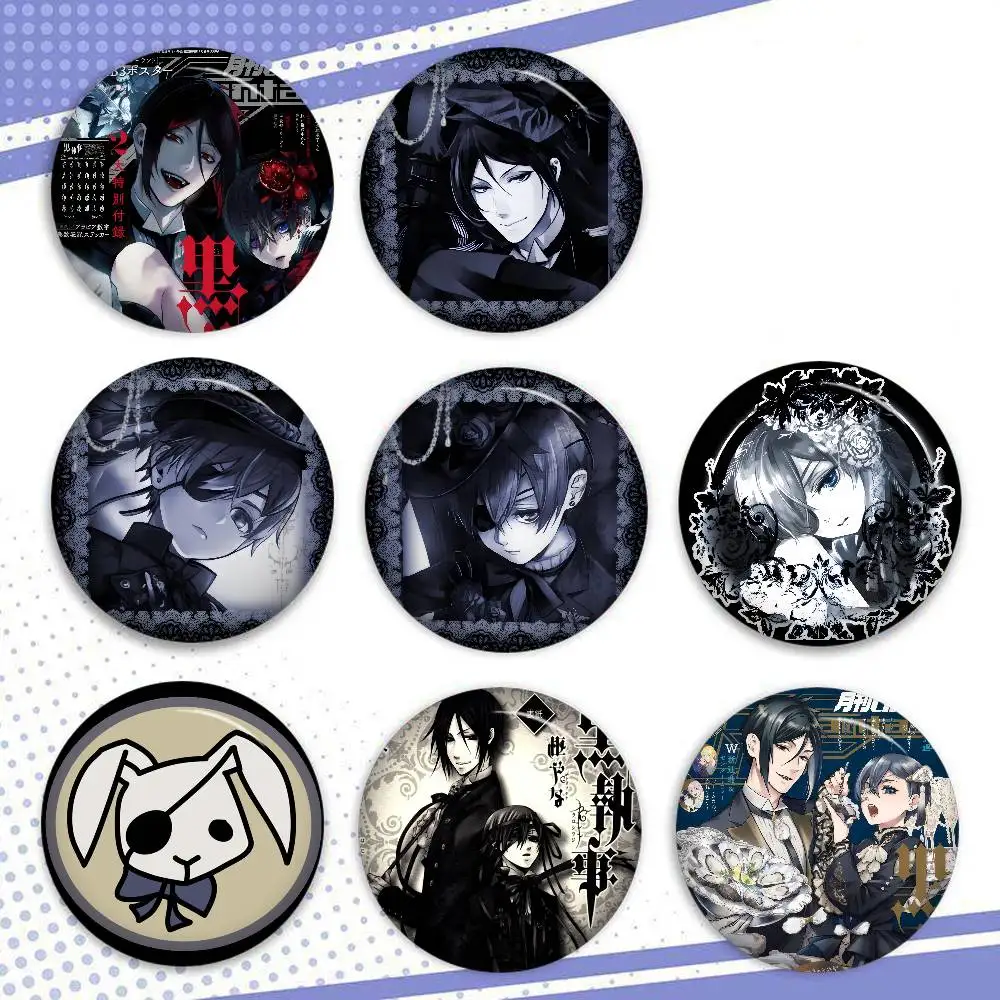 Broches de dibujos animados de anime Black Butler de terror, insignias de anime, broches redondos hechos a mano, pines de solapa, joyería para mochilas, ropa y regalos