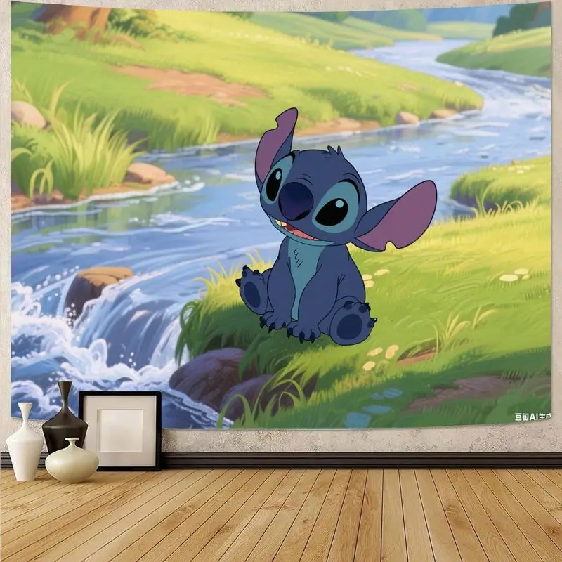 

1PC Disney Stitch Cartoon Tapestry Cozy Nature Scene Wall Art for Living Room Bedroom Decor Perfect Gift for Fans