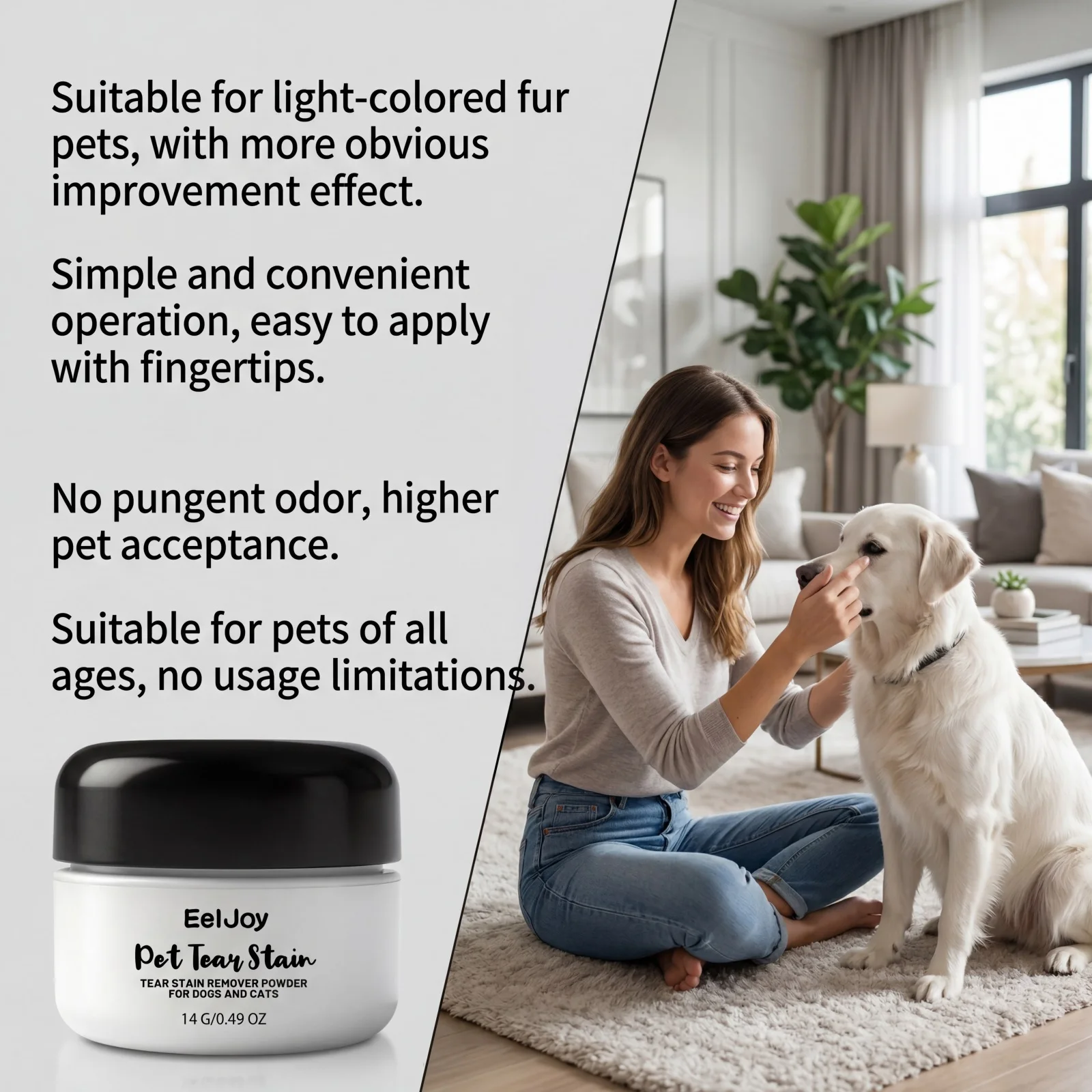 Pet Tear Stain Remover Powder Travel Size Gentle Drying Reduce Tear Low Odor Daily For Light Fur Dog Cat Marks Eye Clean Powder