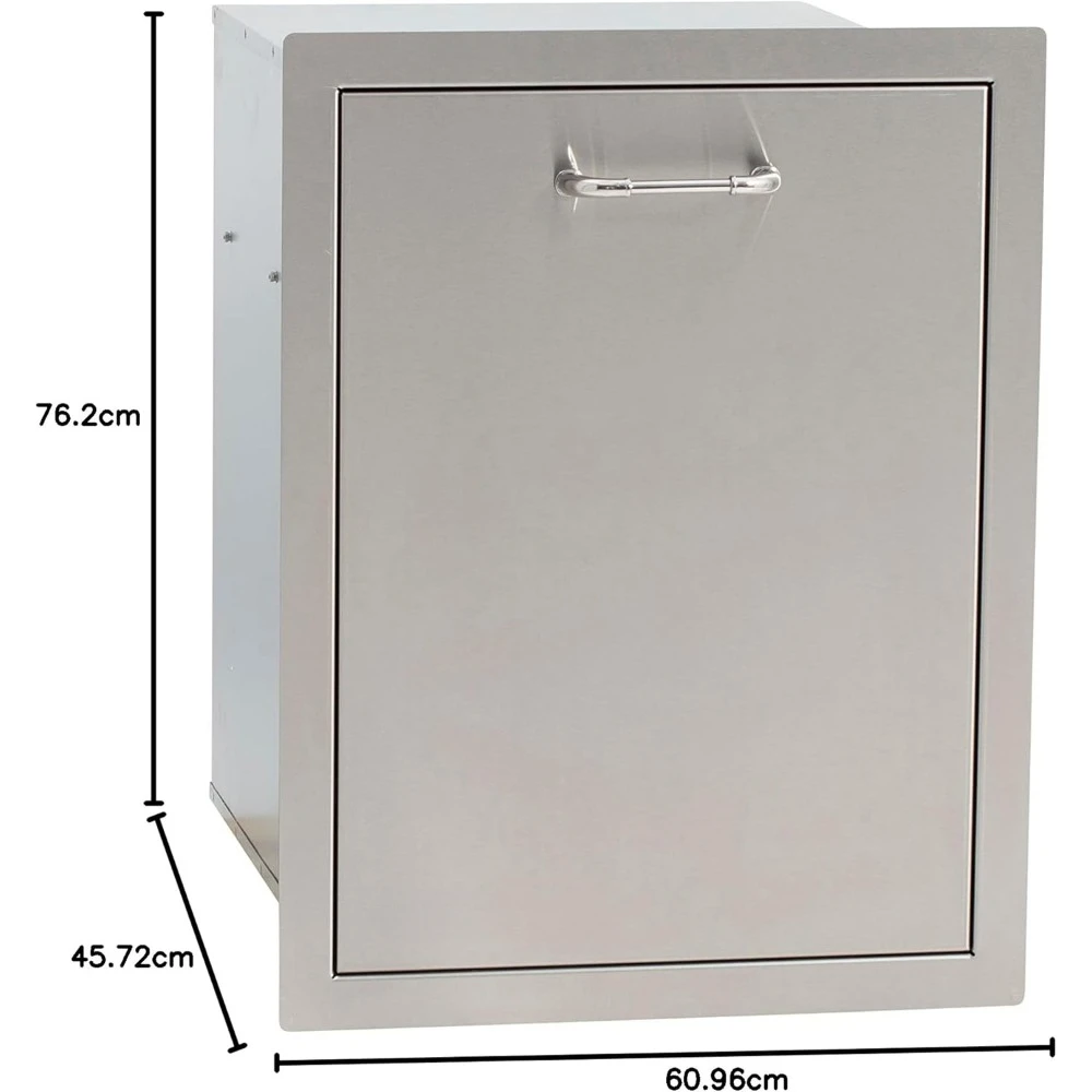 Slim Trash Drawer, Stainless Steel, Includes 10 Gallon Plastic Trash Can, Slide Out Design