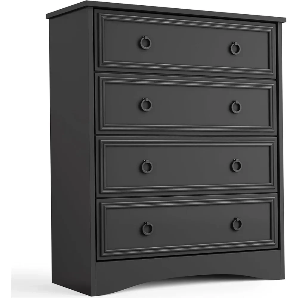 Modern 4-Drawer Tall Dresser, Bedroom Chest of Drawers, Clothes Storage Organizer Cabinet