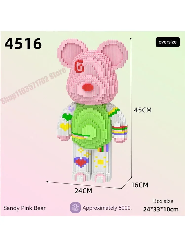 Kids Toys Cartoon Mini Love Violent Bear Bearbrick Model with Light Building Block DIY Micro Bricks Christmas Birthday Gift