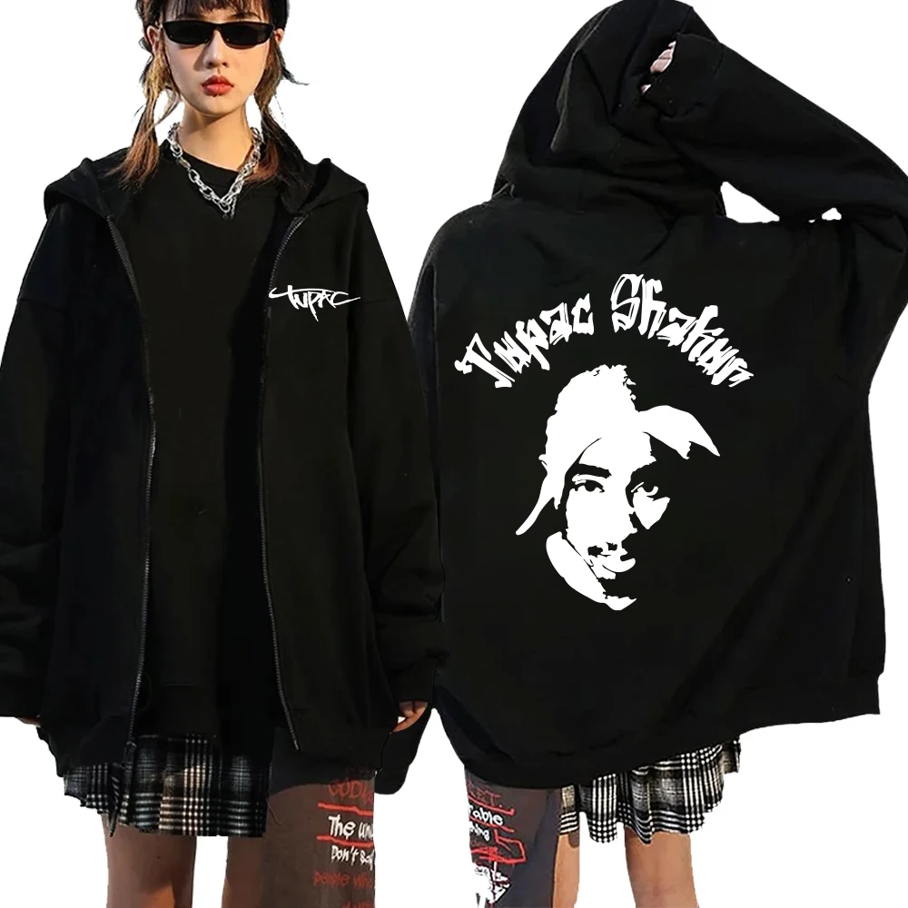 

Rapper Tupac 2Pac Pattern Hoodie Women Men Hip hop Zipper Y2K Hoodie Sweatshirt Pullover Rock Top