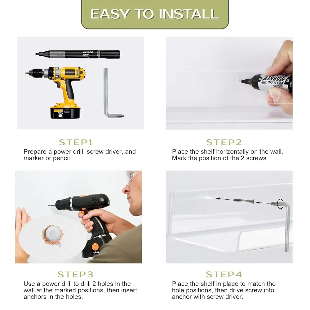 Acrylic Clear Shelves - 4 Pack, 15 Hes Wall Storage Organizer Floating Shelf For Bathroom, Bedroom, Kitchen Variety Room, High