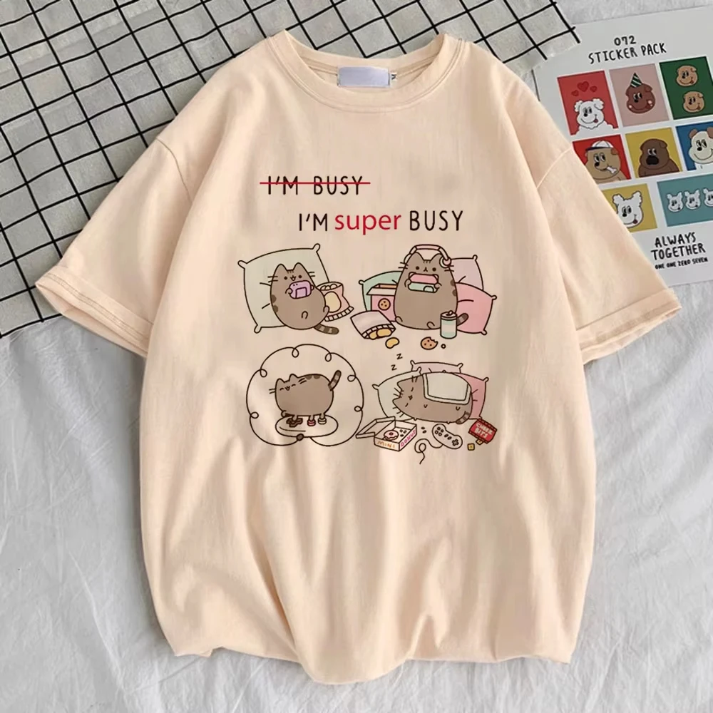 Pusheen Shirt 2026 Partnerlook Geschenk für Freundin Sommer Herren Damen Lässiges Oversize Streetwear Y2k Reine Baumwolle T-Shirt – Detail 5
