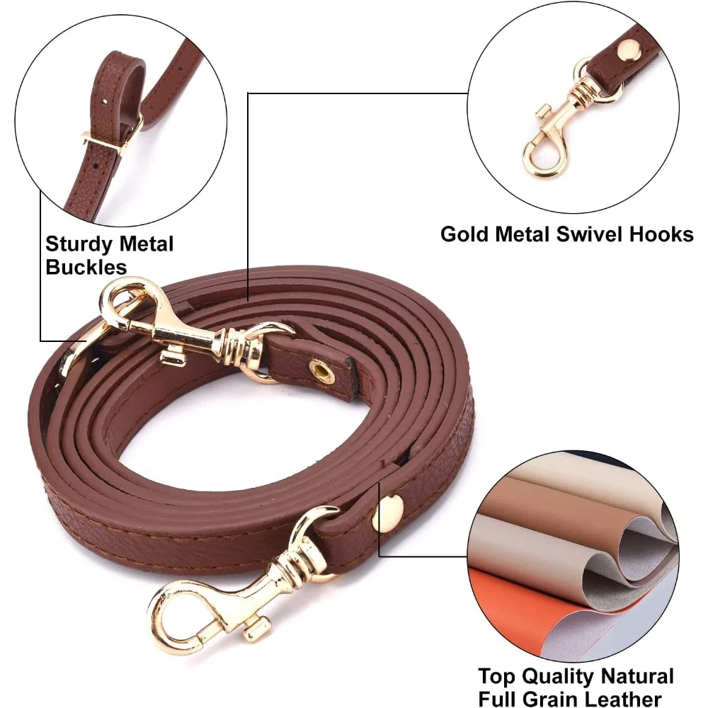 Leather Replacement Straps Adjustable Purse Crossbody Brown Shoulder Bag Strap Handles Alloy Buckles with Tassel for Men