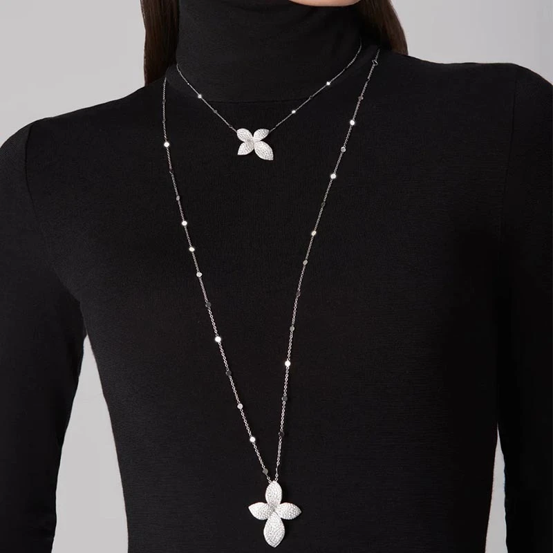 Elegant, petal pendant necklace stacked double rhinestone necklace temperament banquet accessories women's necklace