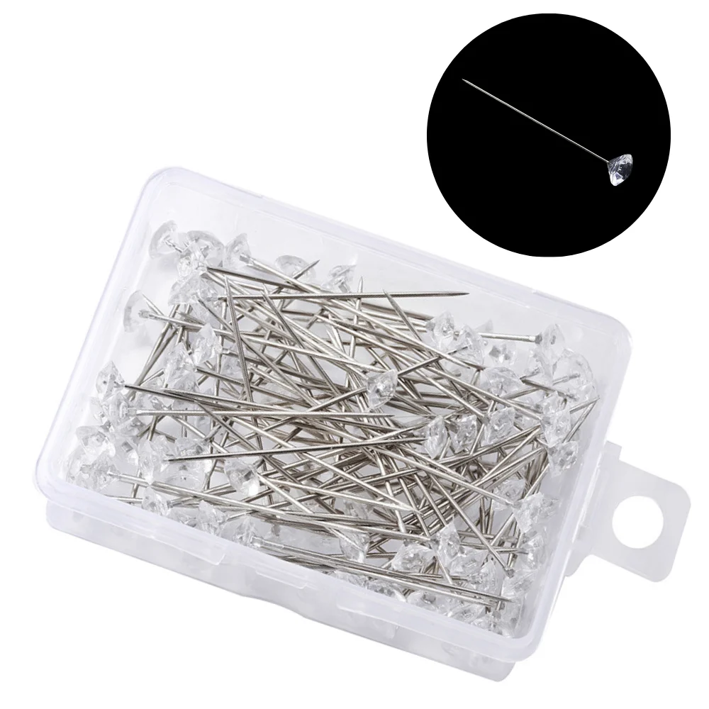 

50pcs/100pcs Sparkle Diamond Pins Wedding Floral Bouquet Pin Stitching Needles Crystal Head Garments Apparel Sewing Accessories