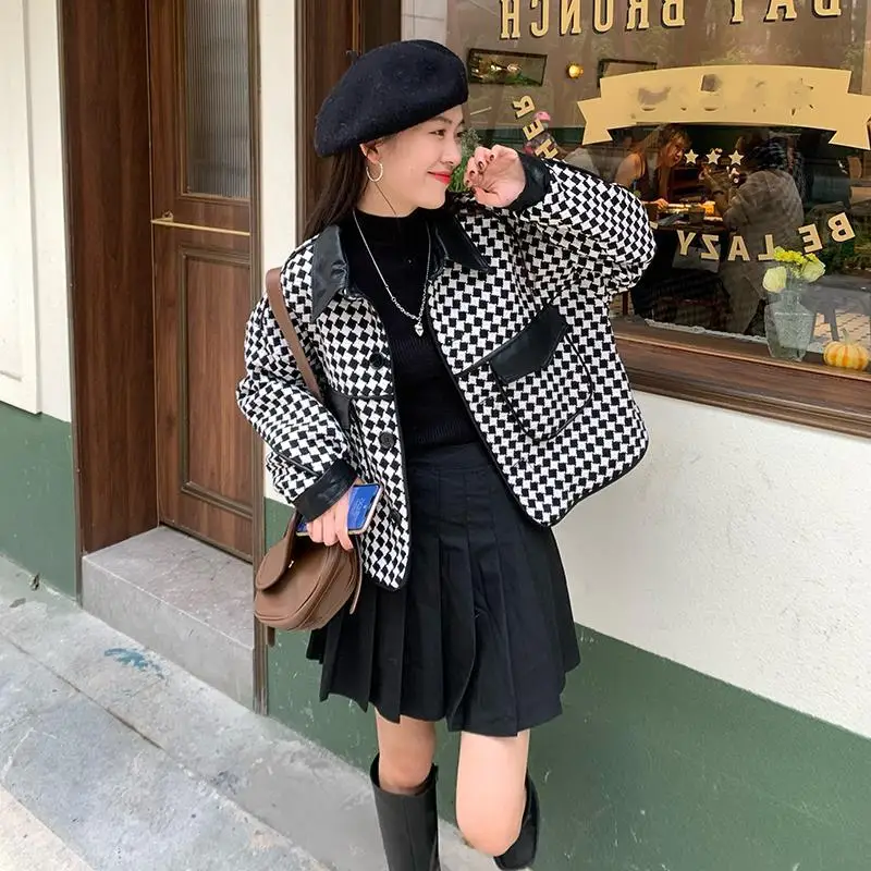 High Street Маленькое ароматное ветровое пальто женское Y2k Весна Осень 2024 Новые корейские повседневные короткие топы в клетку «Маленькая тысяча птиц»