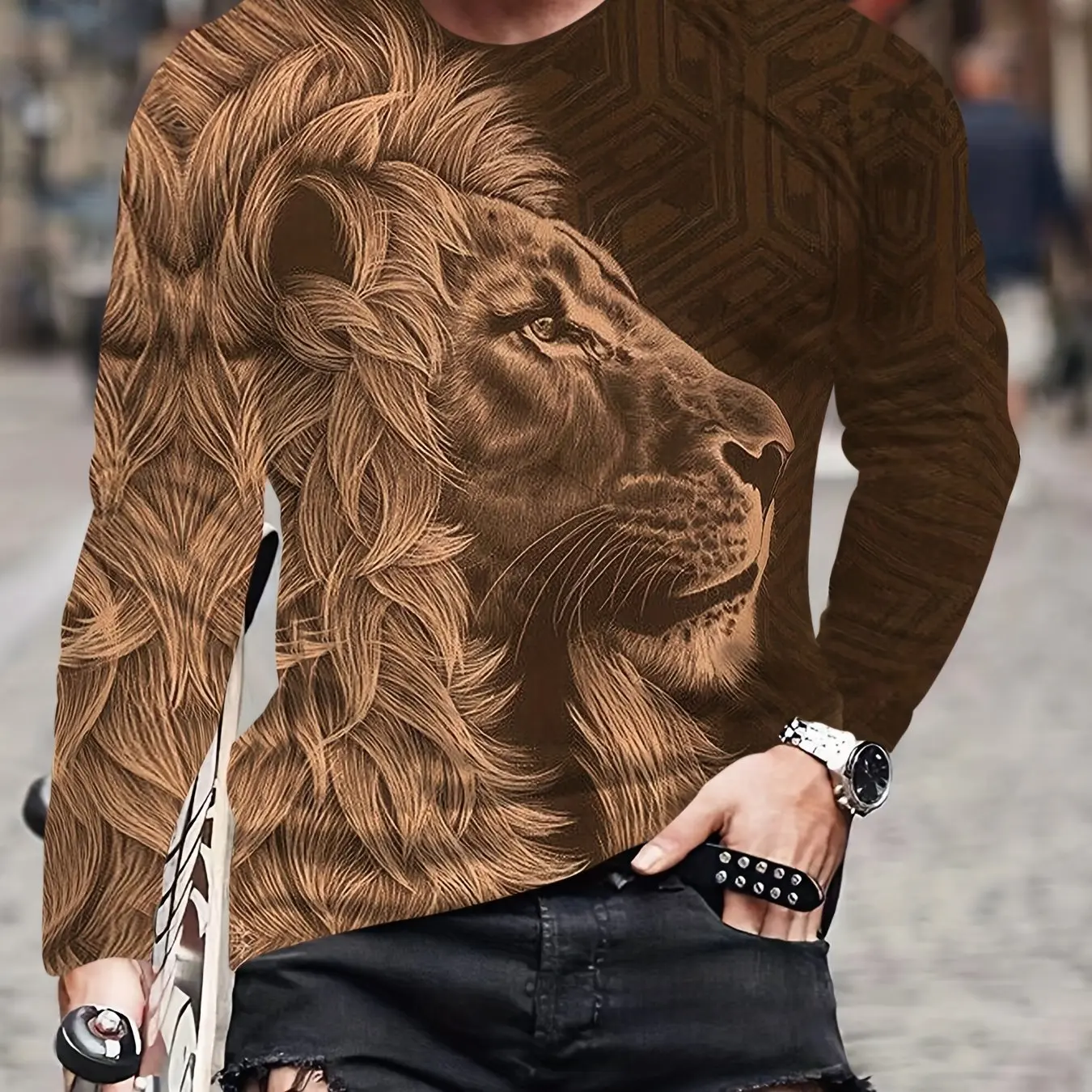 

3d Lion Print Long Sleeved Men's T-Shirt Summer Quick Dry Cotton T-Shirt For Men Streetwear Man Clothing Loose Oversized Tee Top