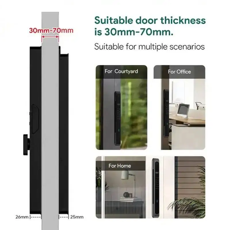 Tuya Waterproof 38mm Slim Smart Door Lock Multi Scene 3D Face Fingerprint Password RFID Card Remote Unlock Multi Scene