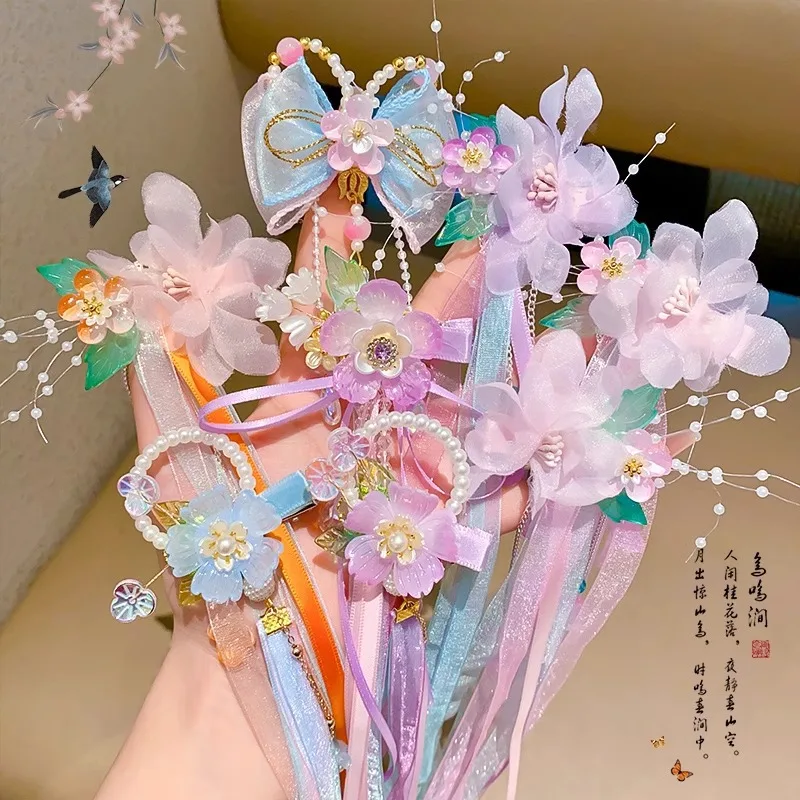 مشبك شعر للأطفال، شريط حافة على شكل فراشة الأميرة، إكسسوار شعر على الطراز الصيني، إكسسوار عصابة رأس بمشبك شعر للفتيات