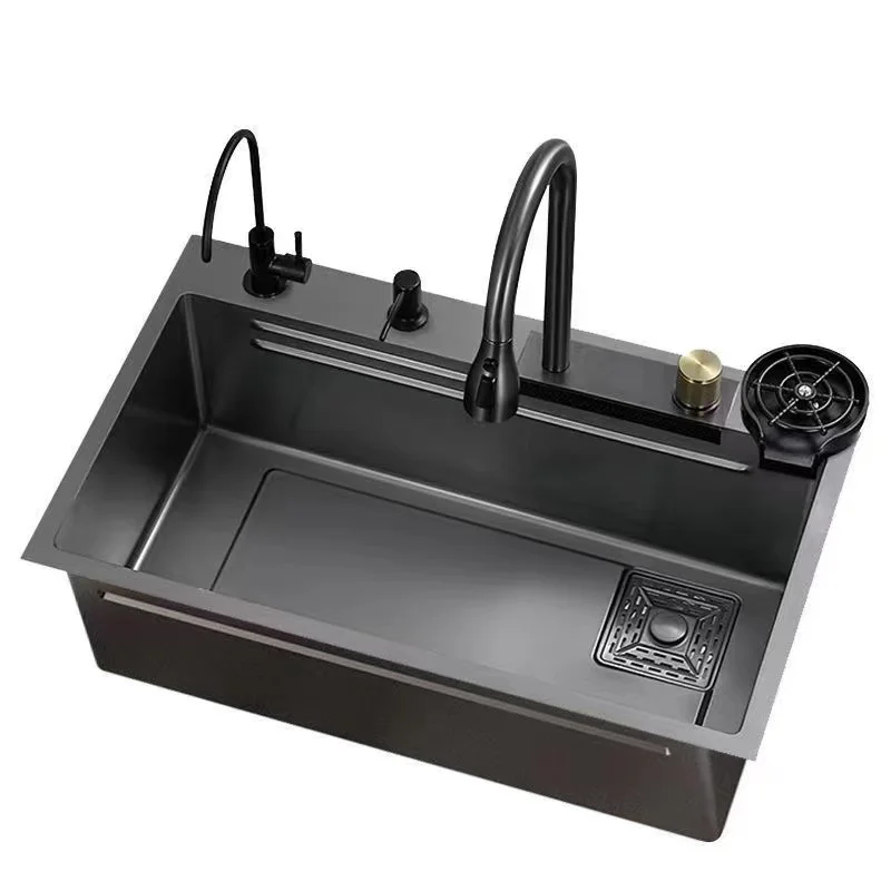 Large waterfall style rain shower dishwasher, 304 stainless steel kitchen sink