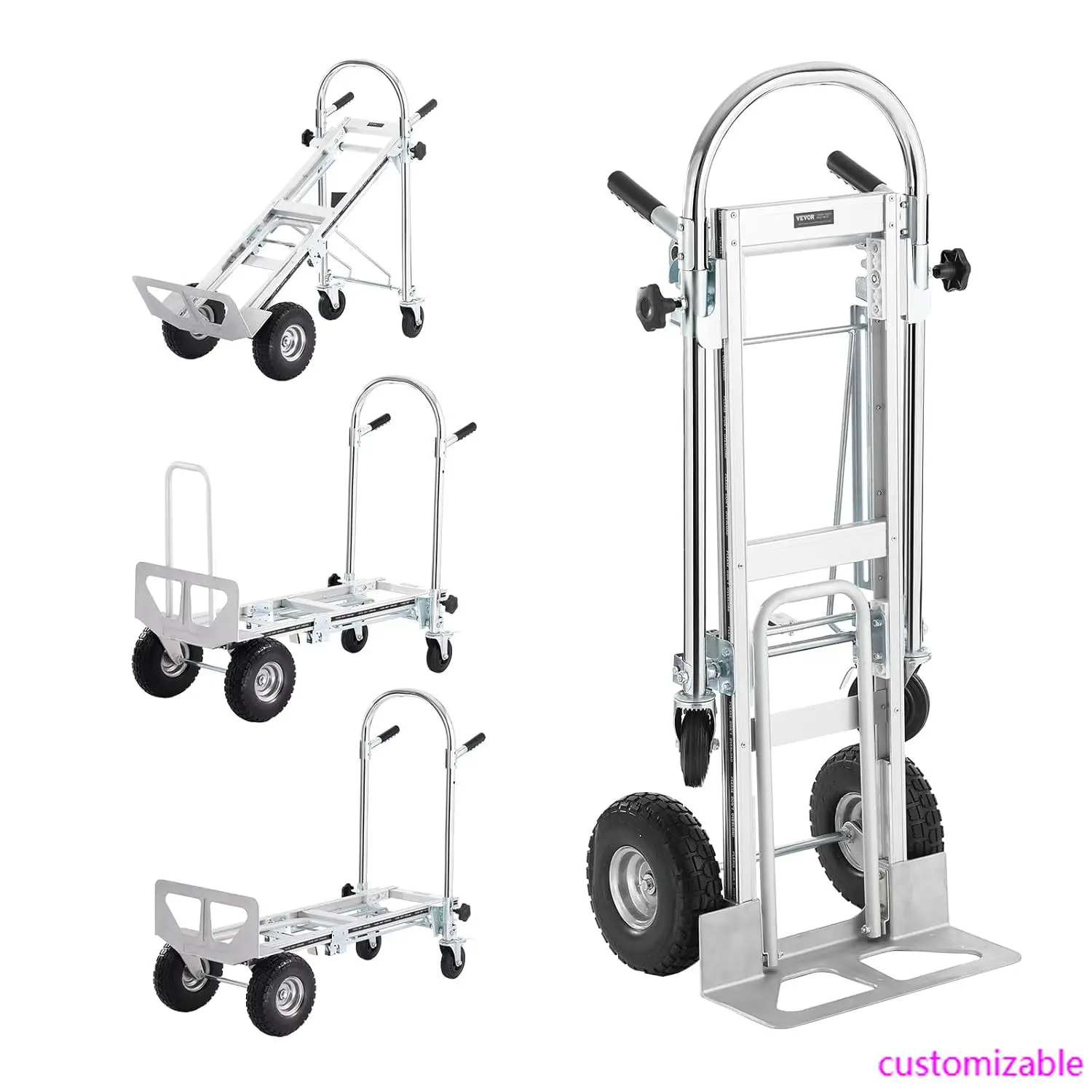 Heavy-Duty Aluminum Folding Hand Truck, 4-in-1 Design, 1000 lbs Capacity, Industrial Collapsible Cart with Rubber Wheels
