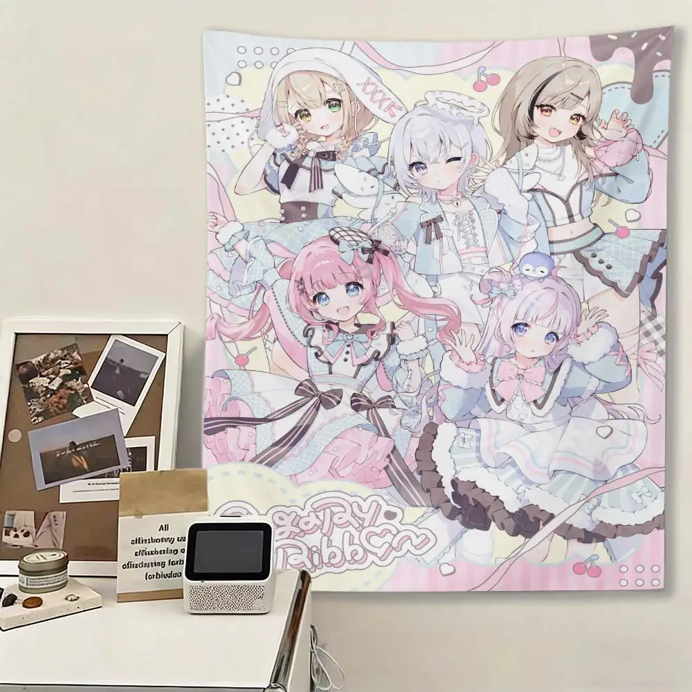 Sugary Ribbon Pastel Lolita Anime Tapestry, Kawaii Cute Girls Wall Hanging, for Bedroom Dorm Otaku Room Decor