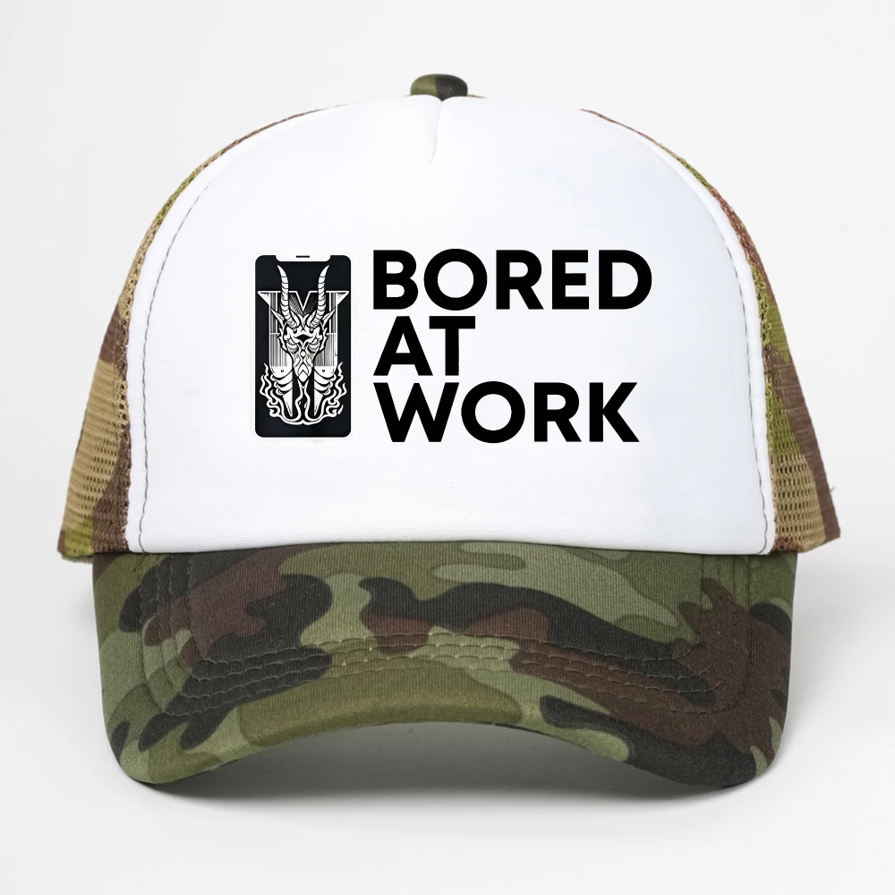 Funny Bored At Work Sarcastic Saying baseball cap Novelty Fashion breathable Sunscreen Hat summer adjustable mesh trucker hats 4