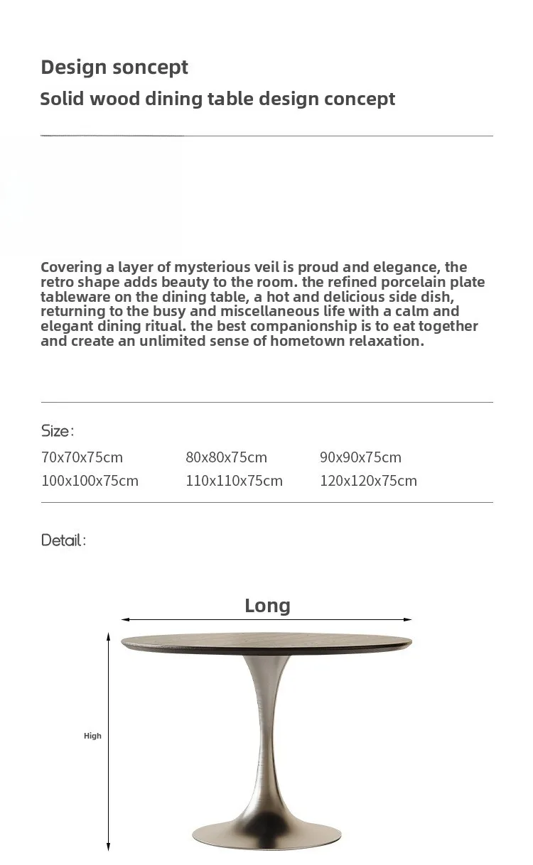 Medieval solid wood round table, dining table, chair set, household dining table, stainless steel round