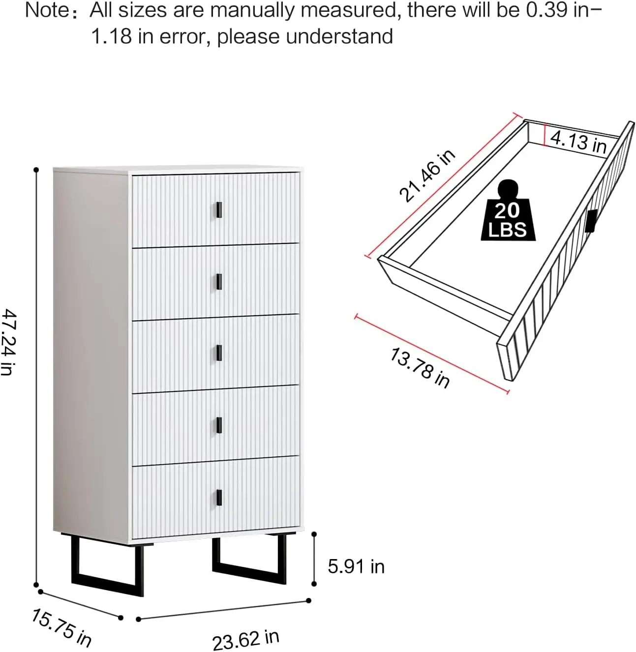 Modern Drawer Chest,5 Chest of Drawer,Tall Storage Dresser Cabinet Organizer Unit