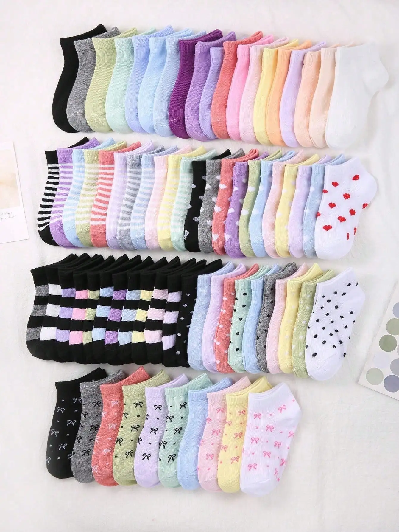 

10 Pairs Kids Ankle Socks Assorted Candy Colors with Hearts, Stripes & Polka Dots for Daily Wear