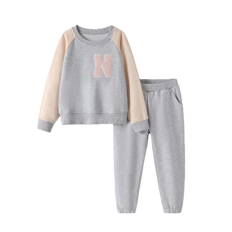 

Grey Letter Print 2-Piece Girls Clothing Set 3-8T Kids Suits with Long Sleeve T-shirt And Leggings for Autumn Spring Baby Outfit