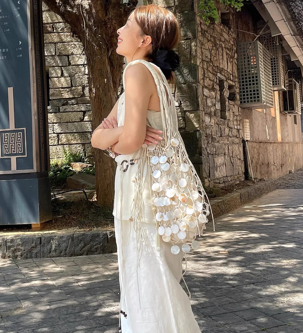 

2025 сумка-ракушка ручной работы, тканая сумка-ведро с кисточками, вышитые стразами и жемчугом, диагональные сумки, женская пляжная сумка