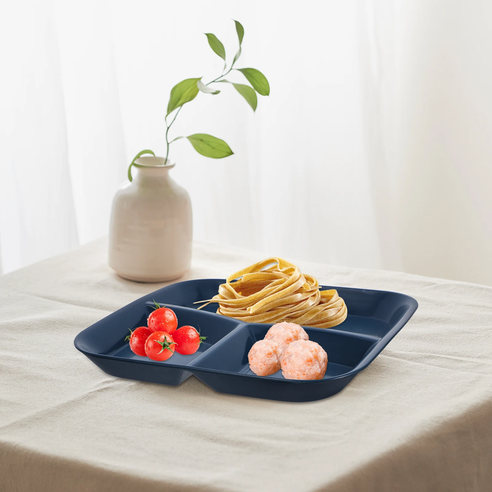 

2pcs Divided Plate Compartment Tray Reusable Multi-Use Serving Platter Food Dish Household Dinner Plate Tableware For