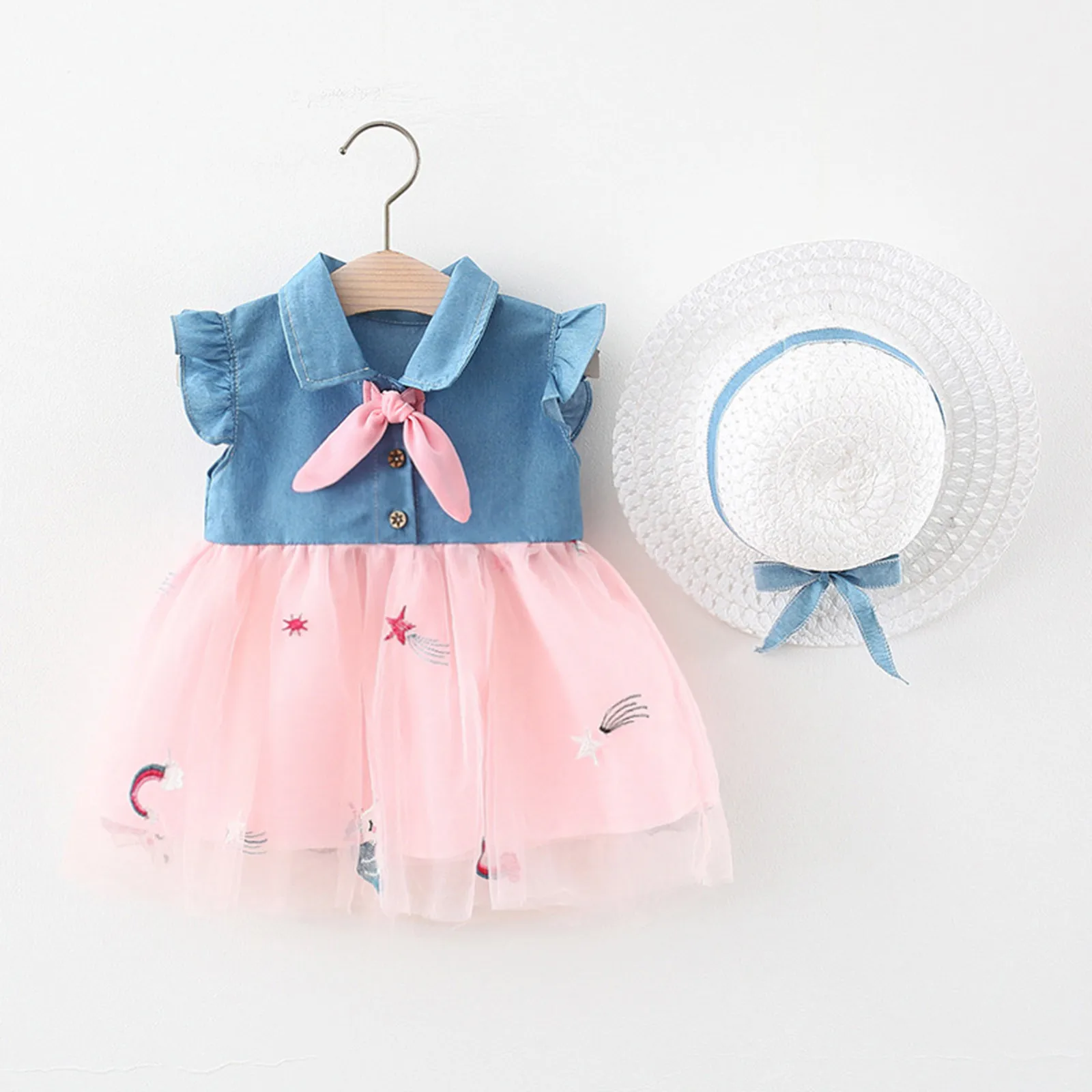 

Summer Baby Girl Dress Sets Toddler Infant Clothes Printed Princess Dresses 1 2 3Year Girl Birthday Clothing With Hat Baby Suits