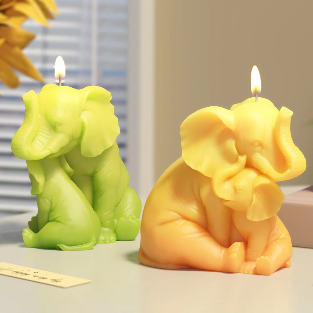 LZ088 Mother's Day Gift 3D Elephant Candle Silicone Mold DIY Sitting Animal Elephant Mother And Son Gypsum Ornament Molds
