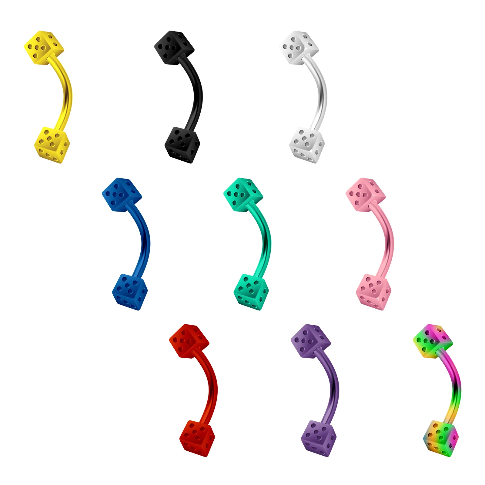 1pc 316L Stainless Steel Eyebrow Piercing Colored Dice Eyebrow Nail Belly Nail Persontity Punk Piercing Jewelry